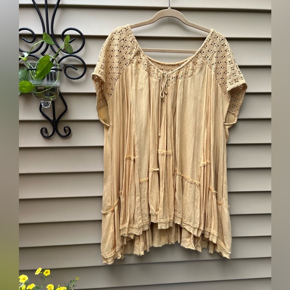 Free People Yellow Crochet Neckline Tiered Tunic, M - Picture 3 of 8